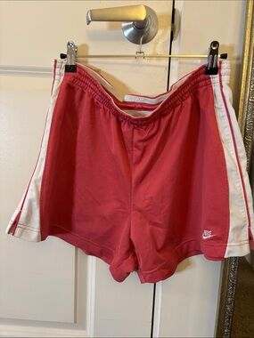 Nike Pink-Red Athletic Shorts with White Side Panels